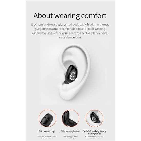 Yx01 Bluetooth Headset Wireless In-ear Mini Sports Earbuds Invisible Stereo Music Earphone Black