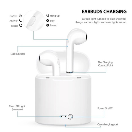 i7 Tws Wireless  Headphones Bluetooth-compatible 5.0 Headset Sports Earbud With Microphone Charging Box Suitable For All Smartphones White dual earphone