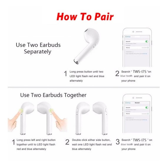 i7 Tws Wireless  Headphones Bluetooth-compatible 5.0 Headset Sports Earbud With Microphone Charging Box Suitable For All Smartphones White dual earphone