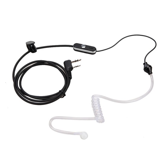 2 Pin Air Tube Earpiece PTT MIC Covert Acoustic Tube Earphone for Baofeng Kenwood Black