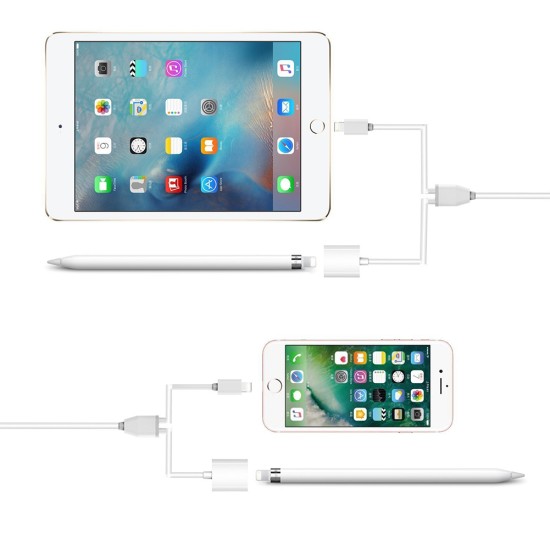 2-in-1 Function Charger for Apple Pencil Adapter for iPhone and iPad Pro  - White