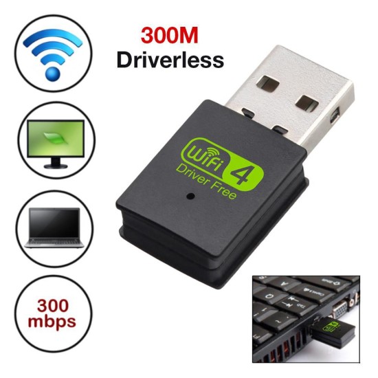 300M Wireless Network Card USB Wireless WiFi Receiver 300Mbps USB Driverless Transmitter Mini Free Drive Signal Receiver black