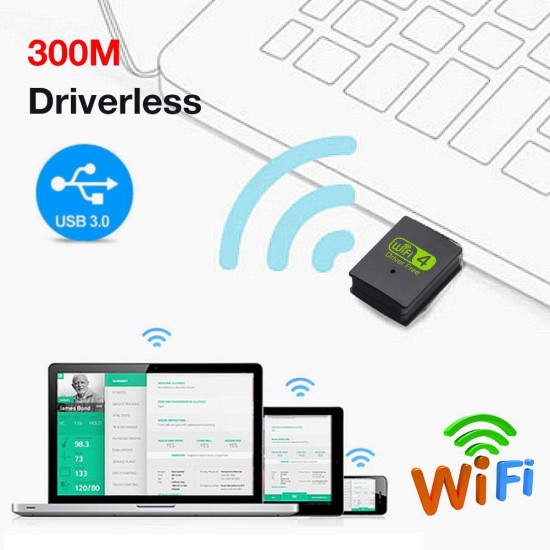 300M Wireless Network Card USB Wireless WiFi Receiver 300Mbps USB Driverless Transmitter Mini Free Drive Signal Receiver black