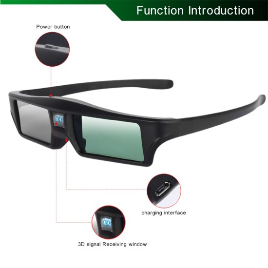 3D Glasses DLP link Rechargeable Battery High Brightness and Contrast Image Flexible Stand Compatible with All 3D DLP Projectors black