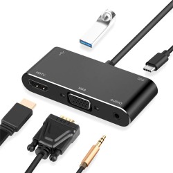 5 in 1 USB Type-C to HDMI VGA Audio Adapter Converter black