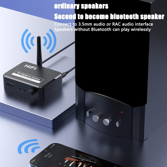 B35s Digital to Analog Audio Converter Bluetooth Music Receiver V5.2 Black