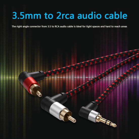 Braided 90degree 3.5mm jack to 2RCA Audio Cable Wrapped Shielded For Speakers Amplifier Mixer