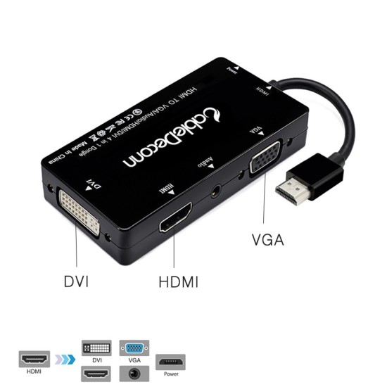 Cabledeconn 4 in1 HDMI Splitter HDMI to VGA DVI Audio Video Cable Multiport Adapter Converter  white