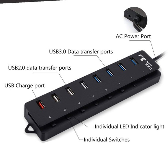 Frosted 3.0usb 8-port HUB Fast Charging 1 With 7 Independent Switches   Concentrator