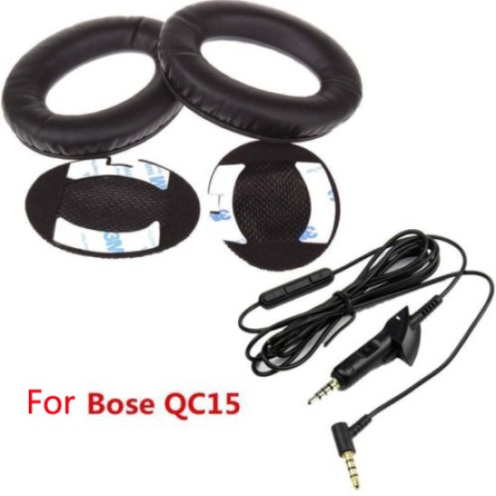 Replacement Ear Pads Cushion + Audio Cable + Headband for Bose QuietComfort QC15 QC2 black