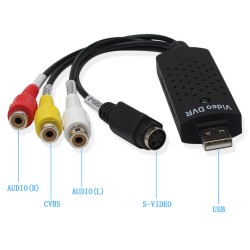 USB 2.0 AV Adaptor Audio Video Converter CVBS S-Video Ports Camcorder Audio Capture Card Splitter Adapter Cable for TV/Mac/PC  black