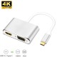 USB 3.1 Type-C to HDMI VGA Adapter 2 in 1 VGA HDMI 4K UHD Dual Screen Display Adapter  Silver