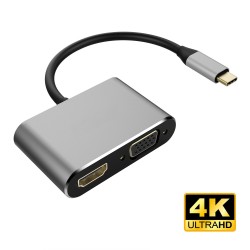 USB 3.1 Type-C to HDMI VGA Adapter 2 in 1 VGA HDMI 4K UHD Dual Screen Display Adapter  black