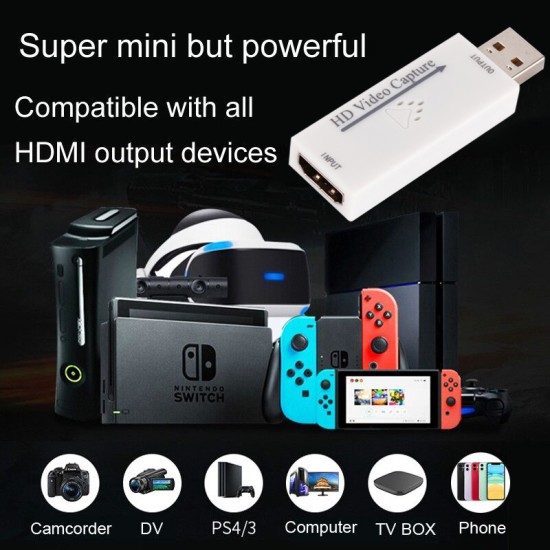 USB2.0 for HDMI Video Capture Card for Game DVD Camcorder Camera Recording Live Streaming white