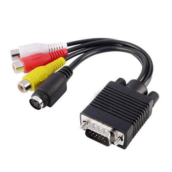 VGA to S-Video Terminal Adapter Cable AV Converter Audio Video Adaptor Lotus head 3RCA black