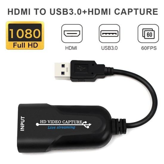 Video Capture Card 1080P USB To HDMI Video Recording 60 Frames Box For Camera Recording black