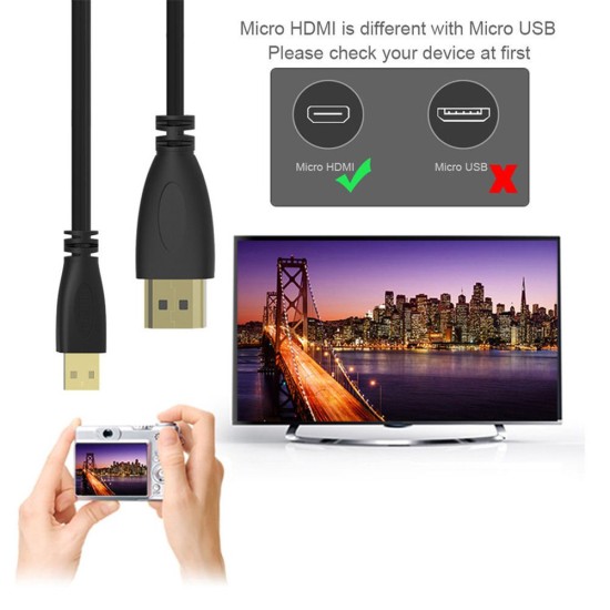 for Micro HDMI To HDMI Adaptor Cable 1080P TV AV Adapter Audio Video Converter Compatible for Mobile Phones Tablets HDTV 5m