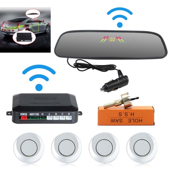 Car Reversing Parking Camera Wireless Parking Sensor Car Rear View Parking Sennor Kit Detector Led Display Automatic Auxiliary Car Parking Silver probe