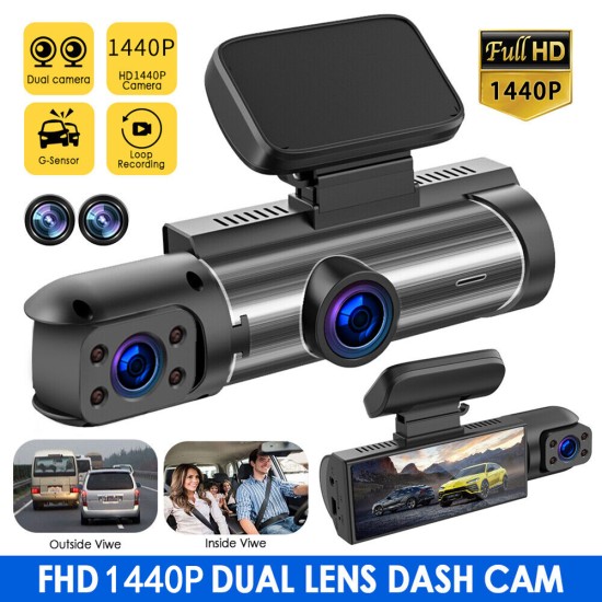 Dash Cam 3.16-inch Dual-lens Driving Recorder Front Inside Camera G-sensor HD Night Vision Wide-angle Car Dvr Black