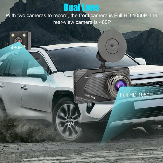 Dual Lens Car DVR Dash Cam 4-inch Ips 1080p Hd Display Dual Driving Recorder button version