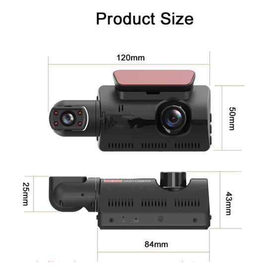 Dual Lens Car Video Recorder HD 1080P Dash Cam 3.0 Inch Ips Camera Night Vision G Sensor