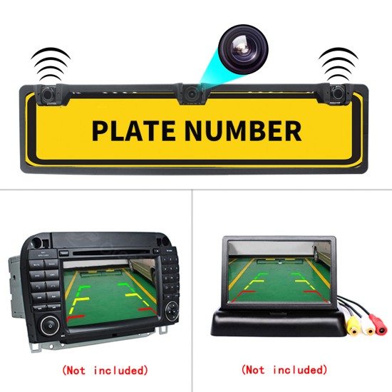 Eu Europe Car License Plate Frame Rear View Camera Car Parking Sensor Kit black