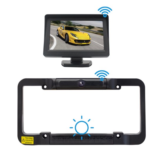 Wireless Solar License Plate Frame +4.3 Inch Display Reversing System black