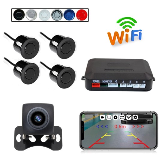 Wireless WIFI Car Rear View Reverse Parking Cam Radar Night Vision Universal Set black