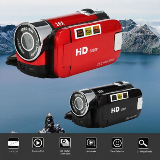 2.7 inch LCD Screen 16X Digital Zoom Video Camcorder HD Handheld Digital Camera  black EU plug