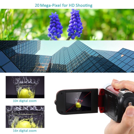 2.7 inch LCD Screen 16X Digital Zoom Video Camcorder HD Handheld Digital Camera  red US plug