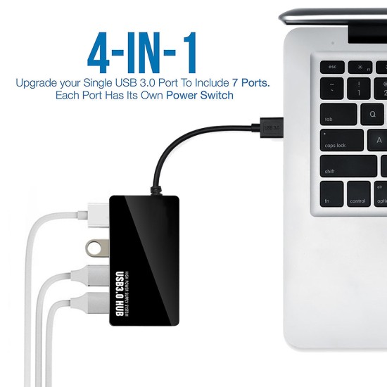 4 USB 3.0 HUB Port Splitter Adapter External Power Converter 5Gbps Ultra High Speed for IOS Laptop black