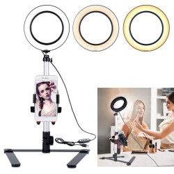 5.7" Ring Light with Desktop Stand Mini LED Camera Light with Cell Phone Holder for YouTube Video and Makeup  Silver