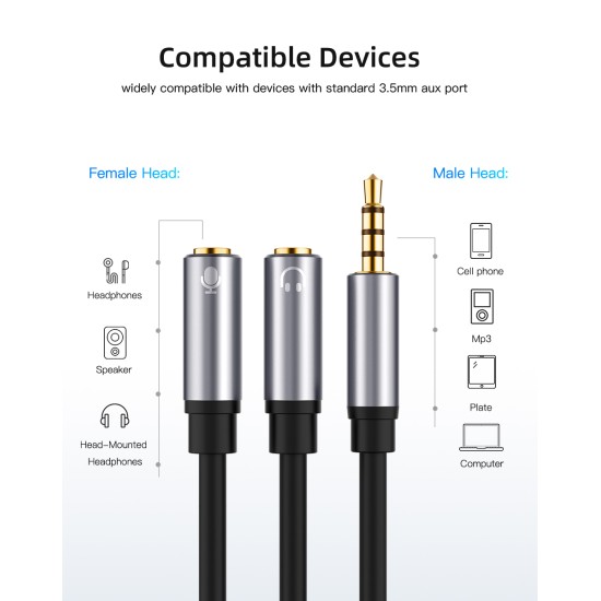 Audio Line Headphone Splitter 3.5mm AUX Male to 2 Female Jack 3.5mm Headphone Adapter Converter