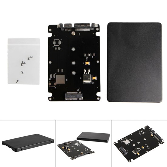 Black Case B + M Female 2 M.2 NGFF (SATA) SSD to 2.5 SATA Adapter for 2230/2242/2260 / 2280mm m2 SSD black