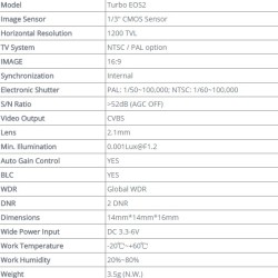 Caddx Turbo EOS2 1200TVL 2.1mm 160 Degree 1/3 CMOS 16:9 Mini FPV Camera NTSC/PAL for RC Drone Black PAL