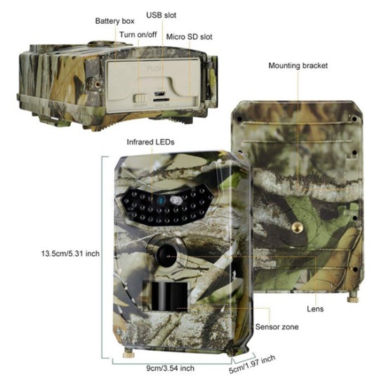 Camouflage 12MP Hunting Camera Photo Trap Night Vision 1080P Video Trail Wildlife Camera Camouflage