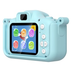 Children Video Camera Portable Cartoon Toys 1080p Hd Front Back Dual Cameras Blue