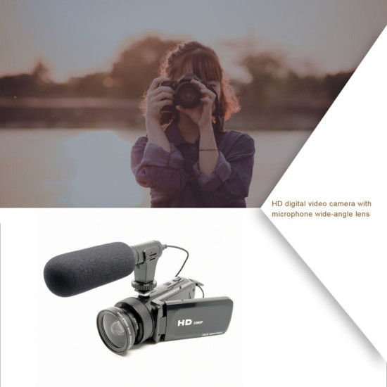 D100 HD Digital Video Camera with Wide Angle Lens Microphone Anti-shake Handheld DV Camcorder Black