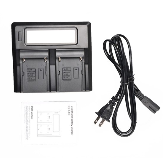 Dual Channel Digital Camera Battery Charger with LCD Display for NP-F770 F750 F550 F960 European Plug