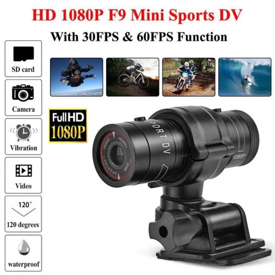 F9 Small Action Camera HD 1080p Waterproof Mini Outdoor Bike Motorcycle Helmet Sports Action Camera Video Dv Camcorder Car Recorder black