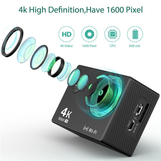 HD 4K WIFI Action Camera 1080p 60fps Mini Cam 30M Waterproof Go Sport DVR Extreme Pro Cam Silver Grey