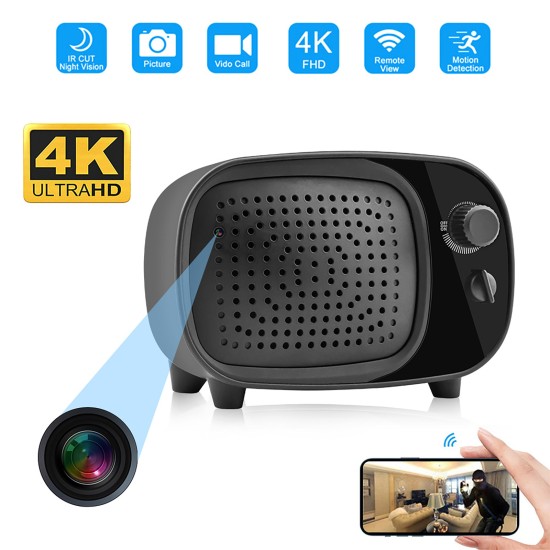 Hd 4k 2-in-1 Wifi Ir Night Vision Motion Detection Wifi Bluetooth Speaker Camera Black