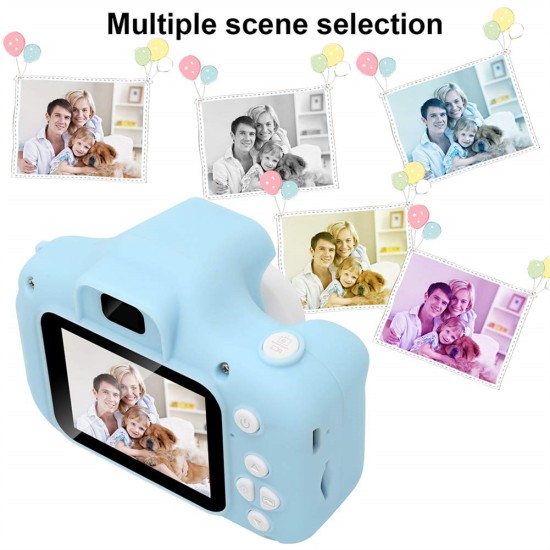 Kids Digital Video Camera Mini Rechargeable Battery HD Smart Ips Full Screen Display Children Cameras Blue