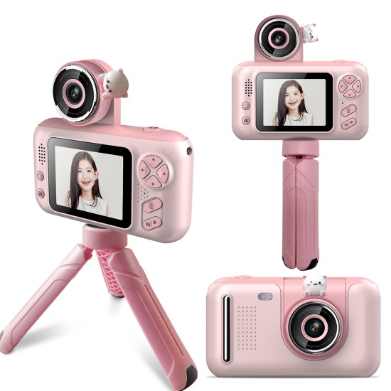 Kids Hd Digital Camera 20 Million Pixel Video Recorder 180 Degree Rotation Small Slr Photo Camera Pink