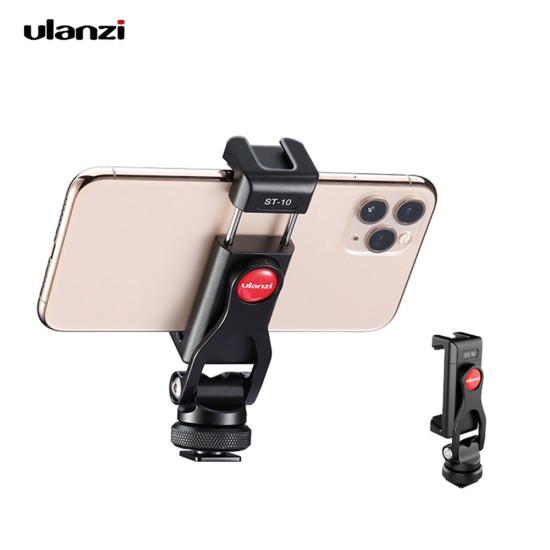 Metal Dual Cold Shoe Phone Holder Phone Clip with Led Video Light Microphone Mount Hex Wrench 1/4 interface Cameras black