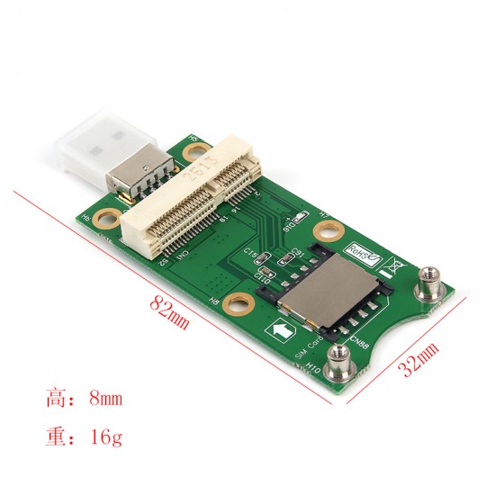 Mini PCI-E USB Adapter with 8-pin SIM Card Slot for WWAN / LTE Module green