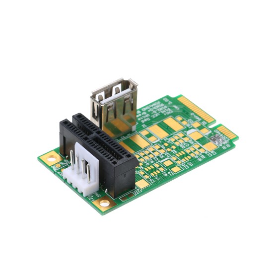 Mini PCIe to PCI Express 4x 8x 16x Slot Riser Card Adapter with 4 PIN Power Cord for Production Testing green