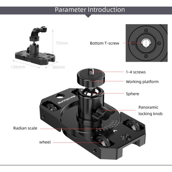 Mini Stabilizer Camera Dolly Metal Bracket for Gopro/OSMO Action/ OSMO Pocket/Insta360 Sports Camera black