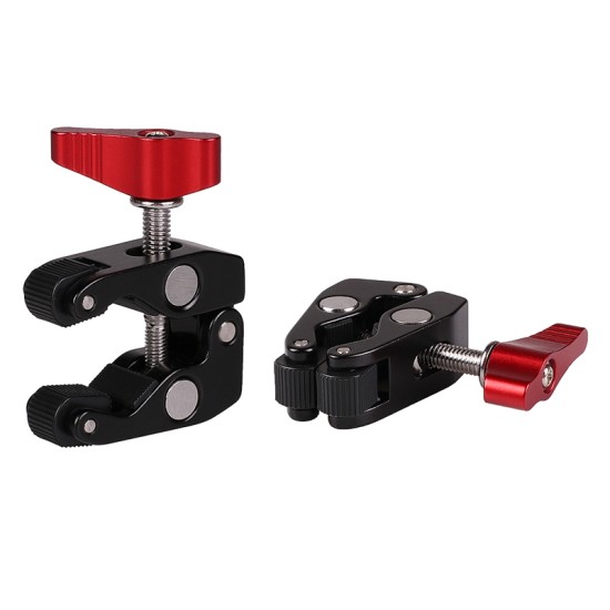 Multi-Function Ball Head Clamp Ball Mount Clamp ic Arm Super with 1/4inch-20 Thread for Camera Cage Rig Monitor Black red