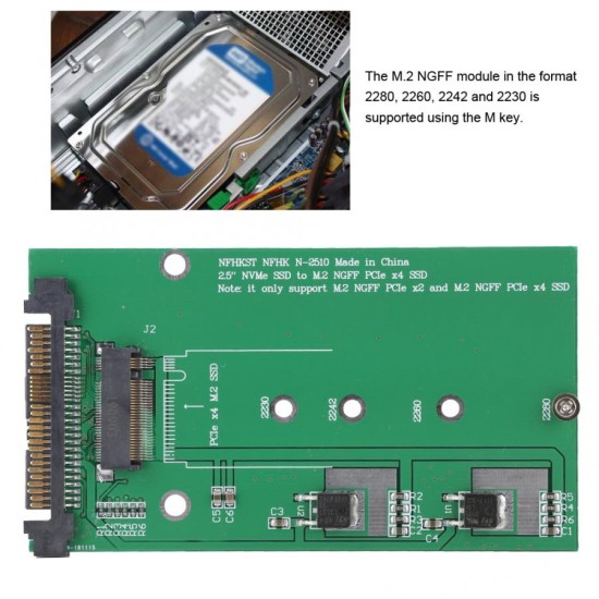 NVME to NGFF key M Converter Expansion Card U.2 to M.2 SFF-8639 PCI-E Adapter Card green